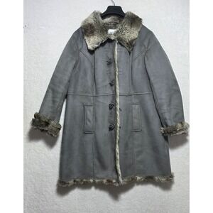 Avenue Women's Gray Faux Shearling Fur Trim Toggle Coat Plus Size 18/20